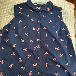 🆕J. CREW Sleeveless cotton lobster print poplin shirt navy XL